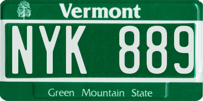 VT license plate NYK889