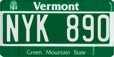 VT license plate NYK890