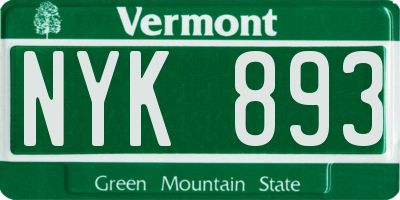 VT license plate NYK893