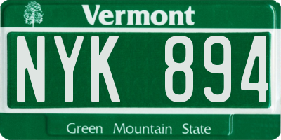 VT license plate NYK894