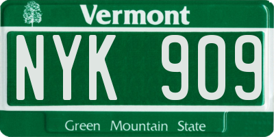 VT license plate NYK909