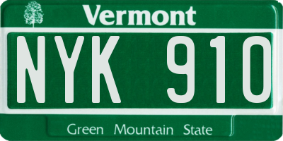 VT license plate NYK910