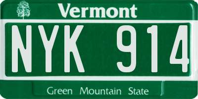 VT license plate NYK914