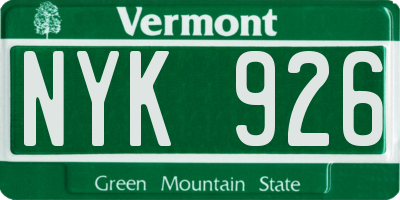 VT license plate NYK926