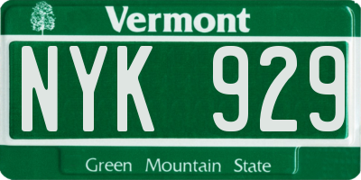 VT license plate NYK929