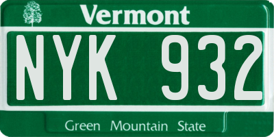 VT license plate NYK932