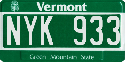 VT license plate NYK933