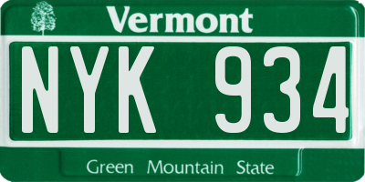 VT license plate NYK934