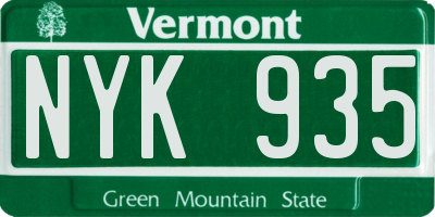 VT license plate NYK935