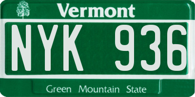 VT license plate NYK936