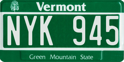 VT license plate NYK945