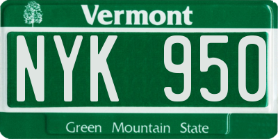 VT license plate NYK950