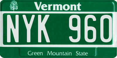 VT license plate NYK960