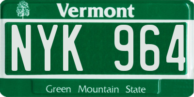 VT license plate NYK964