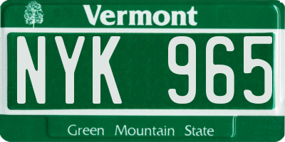 VT license plate NYK965