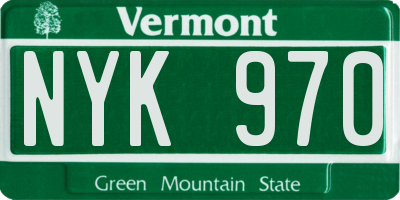 VT license plate NYK970