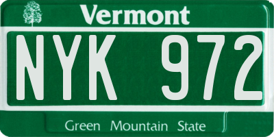 VT license plate NYK972