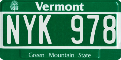 VT license plate NYK978