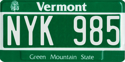 VT license plate NYK985