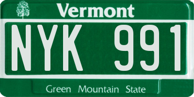 VT license plate NYK991
