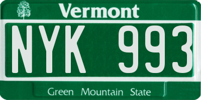 VT license plate NYK993