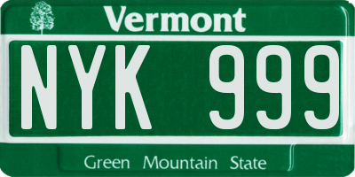 VT license plate NYK999