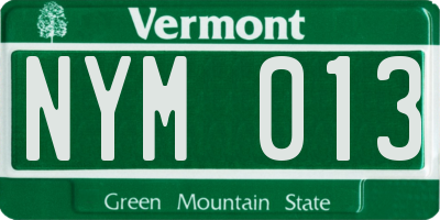 VT license plate NYM013