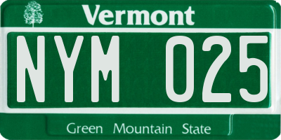 VT license plate NYM025
