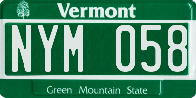 VT license plate NYM058