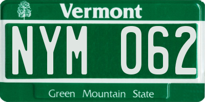 VT license plate NYM062