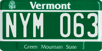 VT license plate NYM063