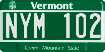 VT license plate NYM102