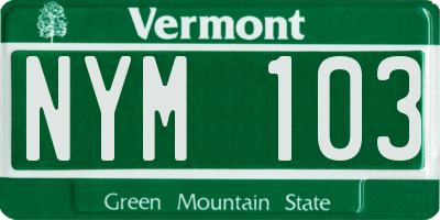 VT license plate NYM103
