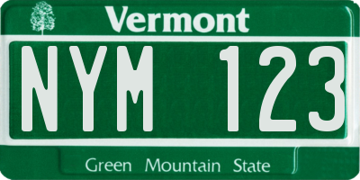 VT license plate NYM123