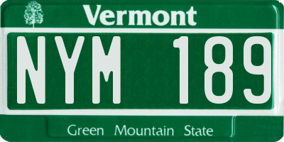 VT license plate NYM189