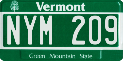 VT license plate NYM209