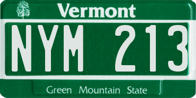 VT license plate NYM213