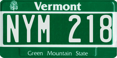 VT license plate NYM218