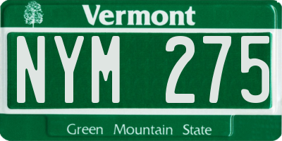 VT license plate NYM275
