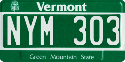 VT license plate NYM303
