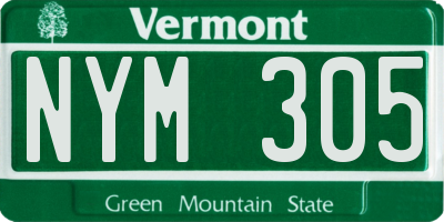 VT license plate NYM305