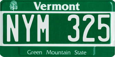 VT license plate NYM325