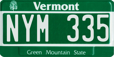VT license plate NYM335