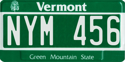VT license plate NYM456