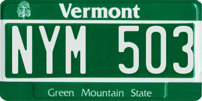 VT license plate NYM503