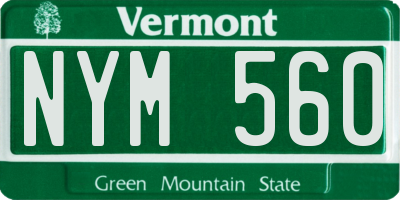 VT license plate NYM560