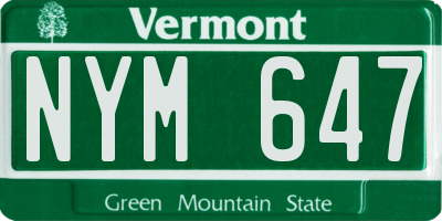 VT license plate NYM647