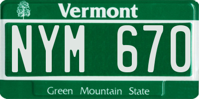 VT license plate NYM670