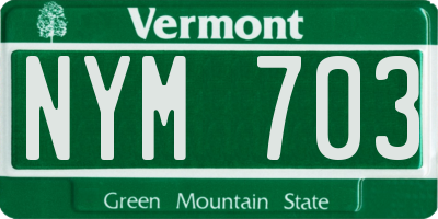 VT license plate NYM703
