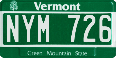 VT license plate NYM726